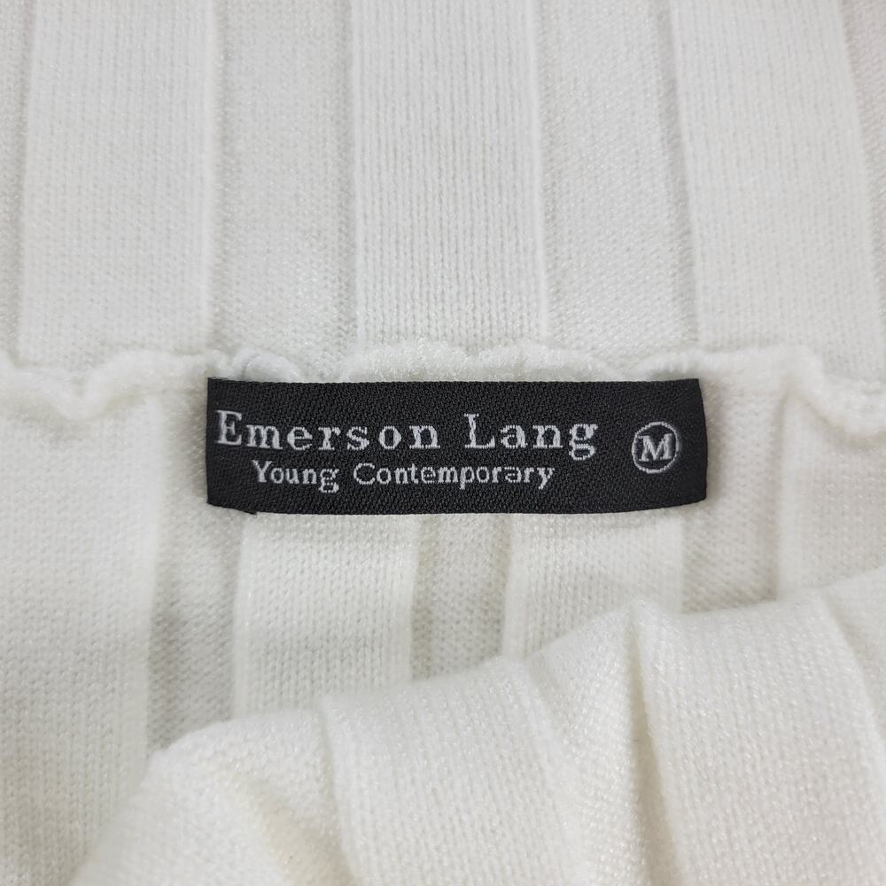 Emerson Lang Knit Off-Shoulder Top Womens M White Long Sleeve Cropped Sweater - Picture 2 of 16